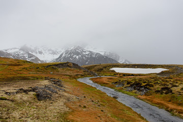 Northern landscape with lake and tundra