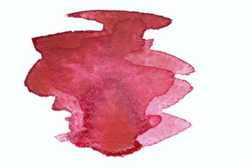 watercolor red scarlet stain element for design with paper texture.