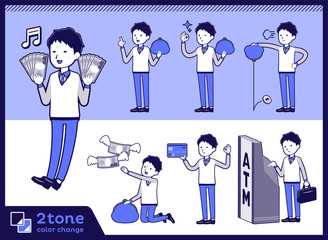 2tone type Store staff Blue uniform men_set 11