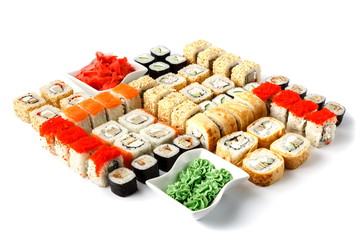 Set of sushi roll close up isolate on white