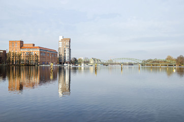 Fototapeta premium Berlin district Spandau with Frieda Arbheim Promenade and Eiswerderbruecke