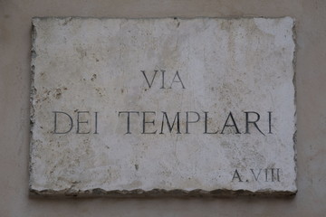Via dei Templari, old sign, Ascoli Piceno, Italy
