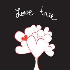 Abstract love tree. Vector heart tree. Stylized tree on black background