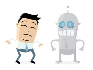 businessman skeptical of robots