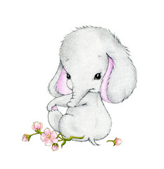 Baby elephant with flowers