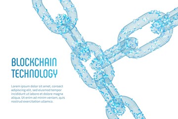 Fototapeta premium Block chain. Crypto currency. Blockchain concept. 3D wireframe chain with digital blocks. Editable cryptocurrency template. Stock vector illustration.