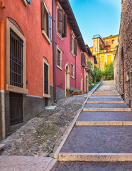 Facade of nice houses in the old town of Verona, Italy