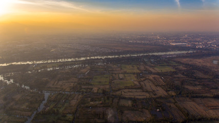 Xochimilco, famous wetlands from Mexico City, Aerial view,