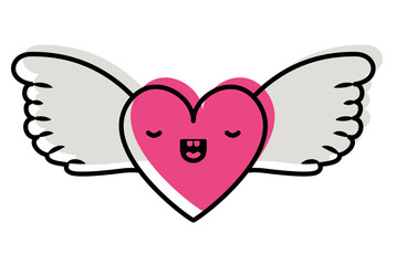 cute heart love with wings kawaii character vector illustration design