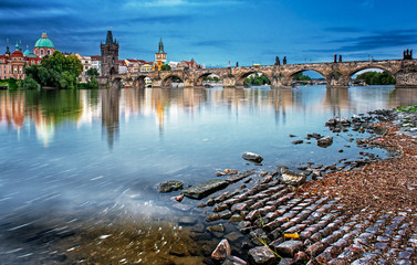 Famous Charles Bridge, Prague in the morning