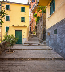 Fototapeta na wymiar Narrow street in the old town of Riomaggiore, Italy