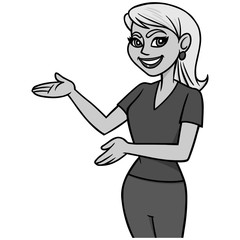 Lady Showing Illustration - A vector cartoon illustration of a Lady Pointing.