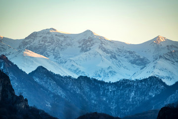 Fototapeta na wymiar Winter mountain landscape with rocks and snow