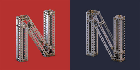 3d rendered metal constructor alphabet