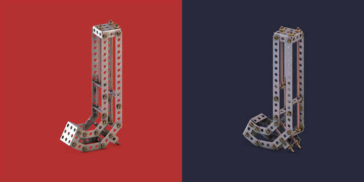 3d rendered metal constructor alphabet