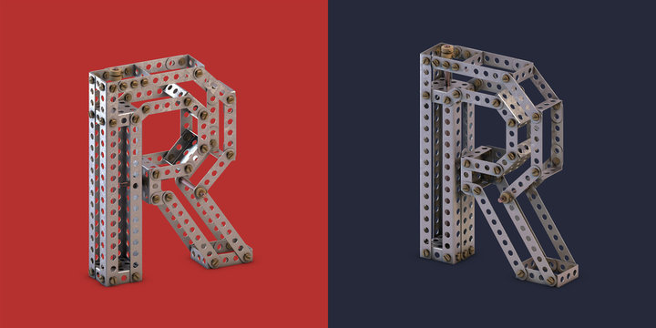 3d rendered metal constructor alphabet