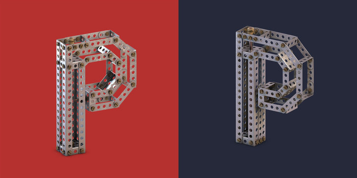 3d rendered metal constructor alphabet