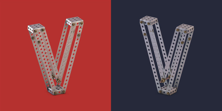 3d rendered metal constructor alphabet
