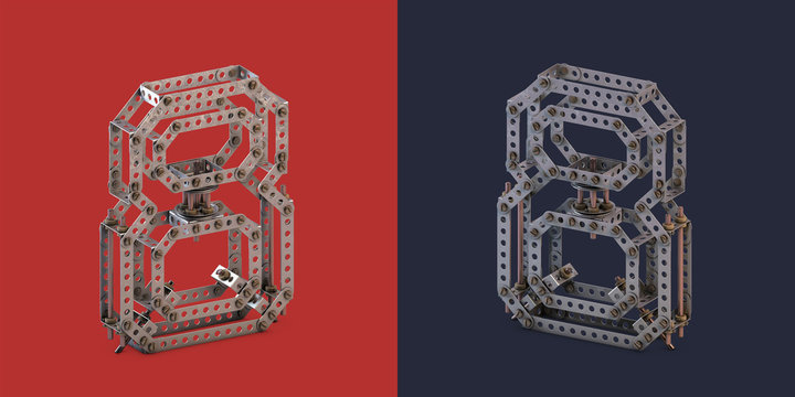 3d rendered metal constructor alphabet