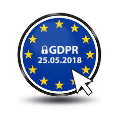 GDPR Web Button mit Sicherheitsschloss, EU-Flagge und Mauspfeil