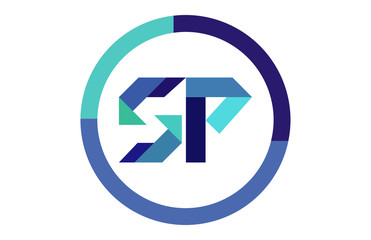 Fototapeta premium SP Global Blue Ribbon letter Logo 