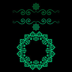 Ornamental Frame in green Color With Bended Vignette Lines With Stars