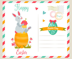 Easter bright postcard with funny rabbit