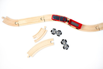 Top view wooden toys for preschool children railway with train
