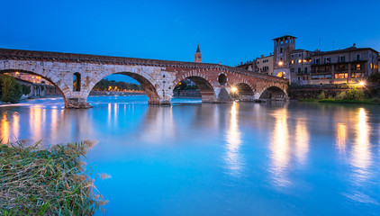 Fototapeta premium The famous roman Ponte Pietro bridge in Verona, Italy