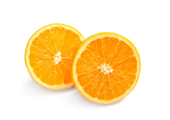 Juicy ripe orange on white background