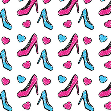 high heel shoe with hearts pattern background vector illustration design