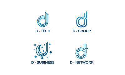 D initial Tech logo vector set, Cool D Initial Wire logo template vector