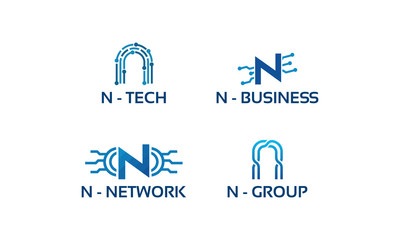 N initial Tech logo vector set, Cool N Initial Wire logo template vector
