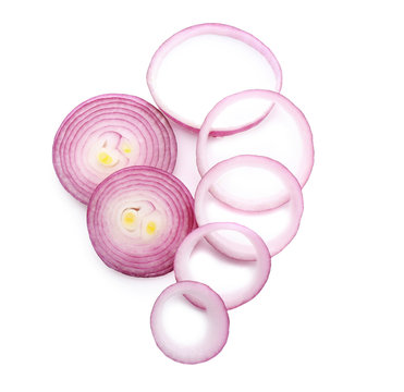 Cut red onion on white background