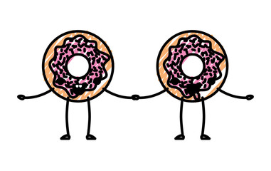 sweet donuts couple kawaii characters vector illustration design