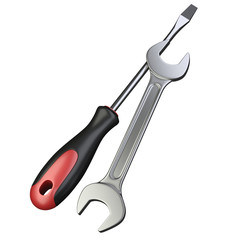 Screwdriver with wrench spanner. 3d tools icon.
