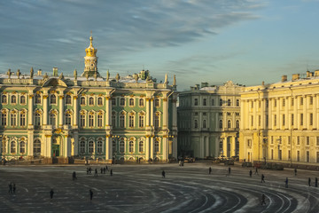Palace Square and the Winter Palace in St. Petersburg in December. View from the window of the General Staff.