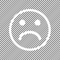 Negative smiley icon on black striped background, outline design. Vector illustration