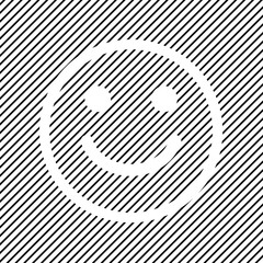 Positive smiley icon on black striped background, outline design. Vector illustration