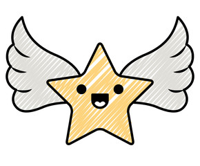 cute star with wings kawaii character vector illustration design