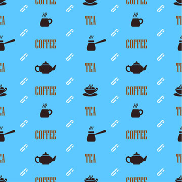 Fototapeta Coffee and tea seamless pattern design. Vector illustration.