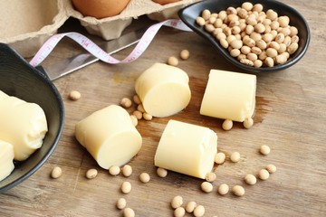 Eggs tofu and soybeans