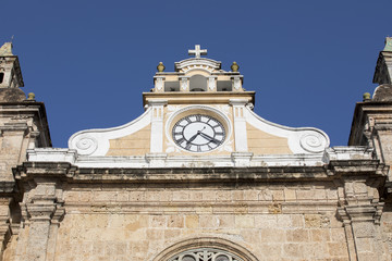 View of colonial architecture and San Pedro Claver church in Cartagena, Colombia