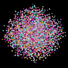 Beads isolated on black. Fashion accessory. Handmade craft. Glass beads top view. Sequins. Heap of gems. Rhinestones. Realistic illustration. 3d rendering. Hobby. Jewelry making.