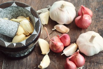 Organic garlic with shallot