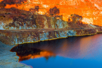 Abandoned open-pit mine of sulfide ore deposits in Sao Domingos, Portugal