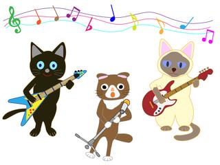 猫のコンサート。猫が楽器を演奏している。