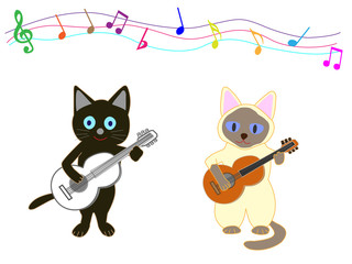 猫のコンサート。猫が楽器を演奏している。