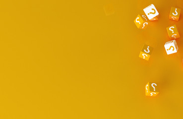 A lot of falling cubes with question marks and empty estom to embed text. 3d illustration