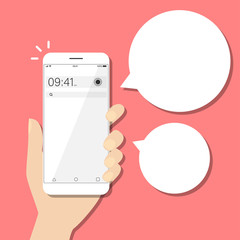 Smart phone infographics with copy space buble.
